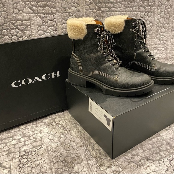 Coach Shoes Coach Lorimer Leather And Shearling Lace Up Boots
